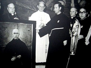 Papież Paweł VI beatyfikujący Maksymiliana Marię Kolbe.Źródło: http://www.franciszkanie.pl/