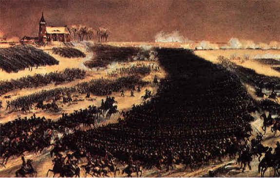 Szarże kawalerii podczas bitwy pod Pruską Iławą (źr. wikimedia.org)
