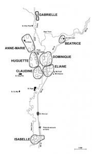 Schemat francuskich sektorów obronnych pod Dien Bien Phu/ Źródło: http://commons.wikimedia.org/wiki/File:DBP_13_mars_1954.png?uselang=pl