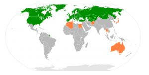 Państwa należące do OBWE (zielony) i współpracujące (pomarańczowy). / wikmedia