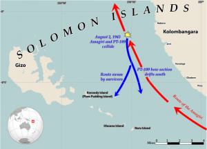 Epopeja załogi ścigacza PT-109/ Źródło: http://commons.wikimedia.org/wiki/File:PT-109_Collision_Solomon_Islands_1943_EN.svg