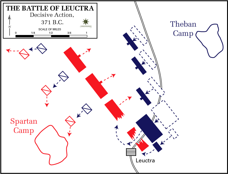 Mapa bitwy pod Leuktrami / Źródło: Wikimedia Commons