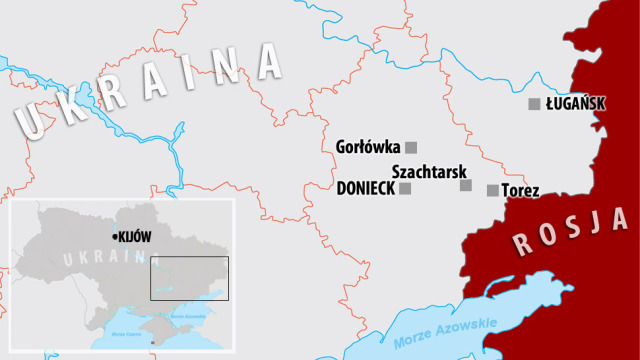 Położenie miast opanowanych przez Ukraińskie wojska - Szachtarsk i Torez. / TVN24