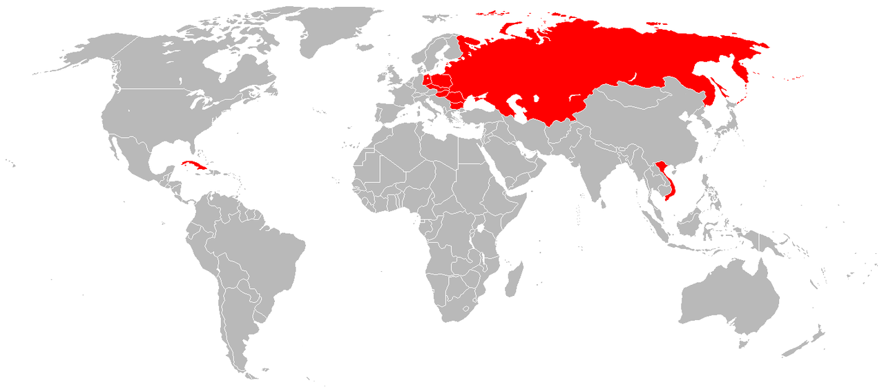 Państwa członkowskie RWPG. Organizacja uległa rozwiązaniu w 1991 roku. / wikipedia.pl