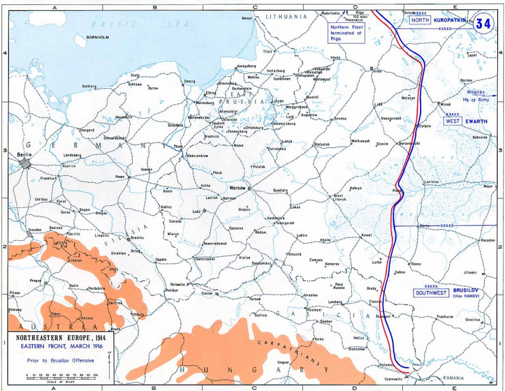 Front Wschodni w marcu 1916 r. Źródło: wikimedia.org