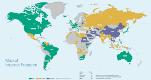 Mapa przedstawiająca państwa wzięte pod uwagę w raporcie Freedom Hause w 2014r. 