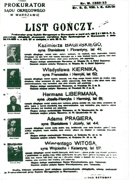 List gończy za politykami Centrolewu z 1933 / Wikimedia 