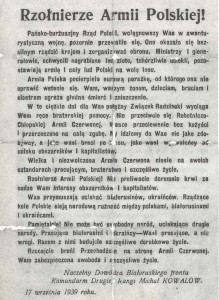 Sowiecka ulotka propagandowa zrzucana 17 września 1939/Źródło:Wikimedia