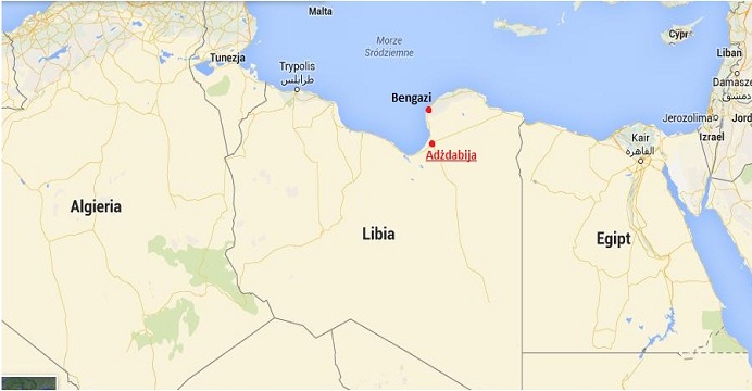 Mapa Libii z uwzględnieniem miejsca nalotów na Belmochtara / Źródło: Google Maps