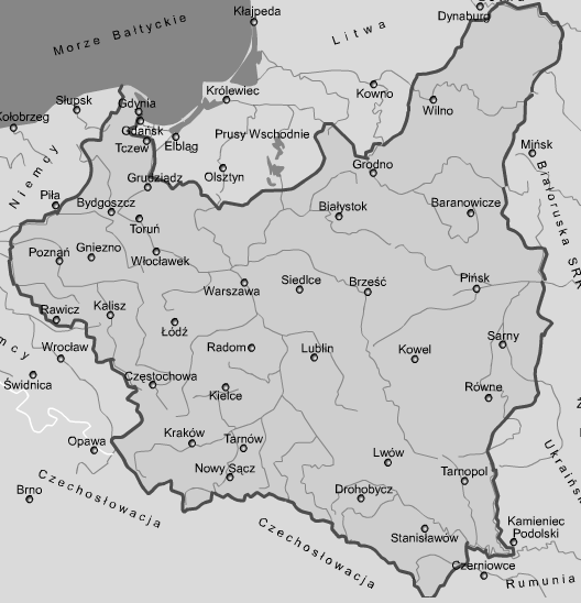 Rys. 5. Granice II Rzeczypospolitej do 1939 roku. / Źródło: https://polmap.pdg.pl/mapy.html, dostęp: 04.01.2015.