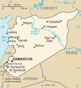 Mapa Syrii wraz z oznaczeniami nazw miast / Źródło: Wikimedia Commons