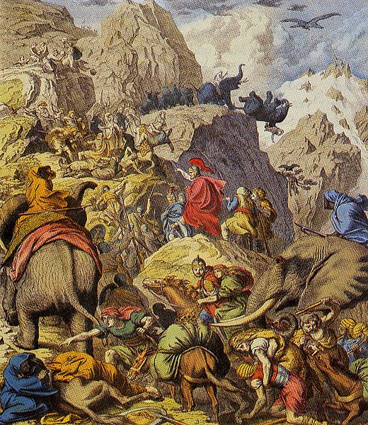 Hannibal przekracza Alpy / źródło: Wikimedia Commons