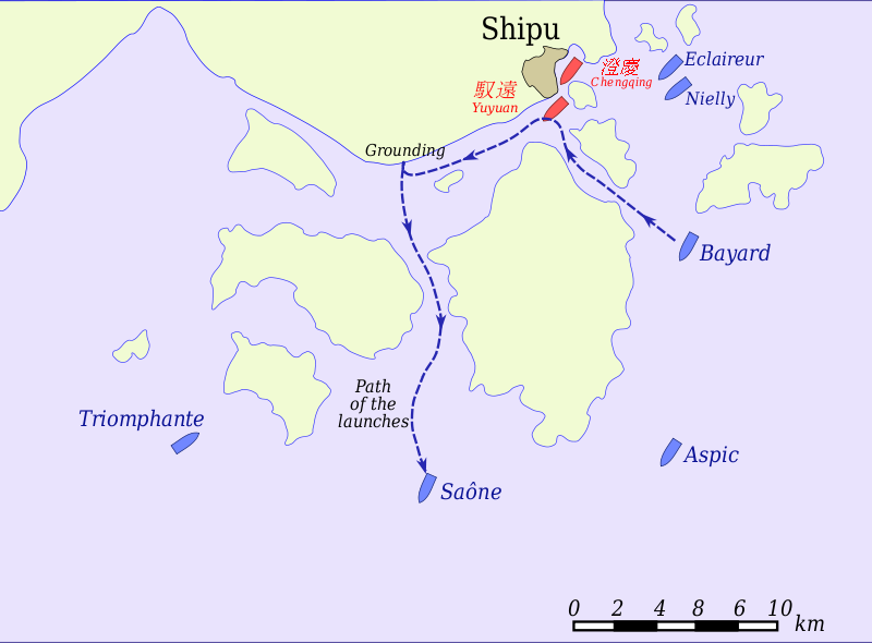 Atak francuskich kutrów torpedowych pod Shipu 15 lutego 1885 r. Źródło: wikimedia.org