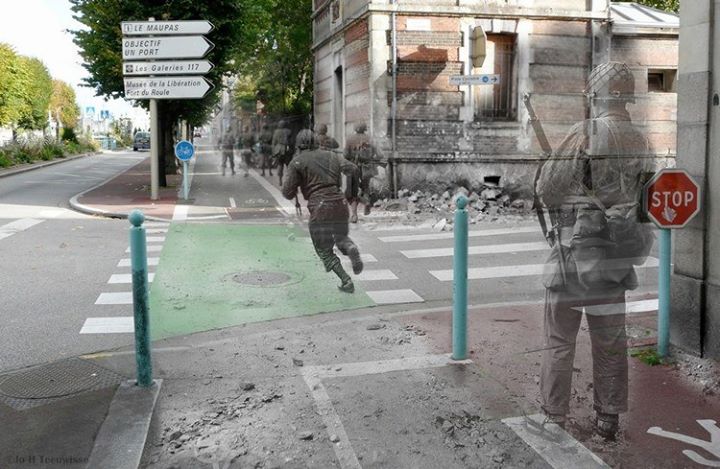 Żołnierze amerykańscy unikają ognia wroga podczas walk ulicznych w Cherbourgu >>> Zobacz oryginał <<<