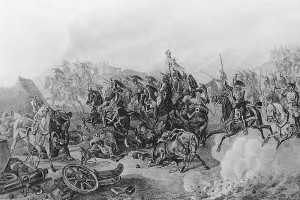 Szarża francuskich kirasjerów na Wielką Redutę podczas bitwy pod Borodino, 7 września 1812 (mal. Albrecht Adam)/ Źródło: Wikimedia Commons