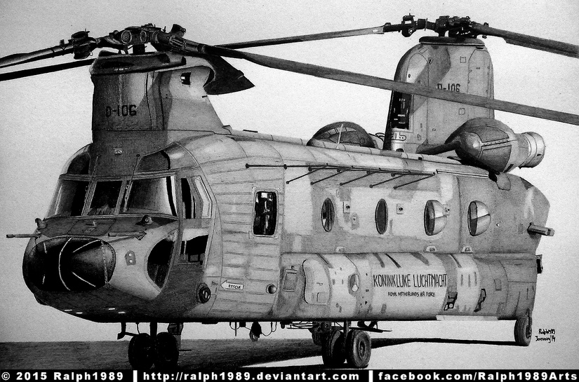 CH-47D Chinook, należący do Królewskich Holenderskich Sił Powietrznych. / rysunek autorstwa Ralph1989.