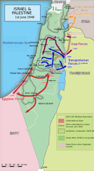 Izrael i Palestyna 1 czerwca 1948 / Źródło: Wikimedia Commons