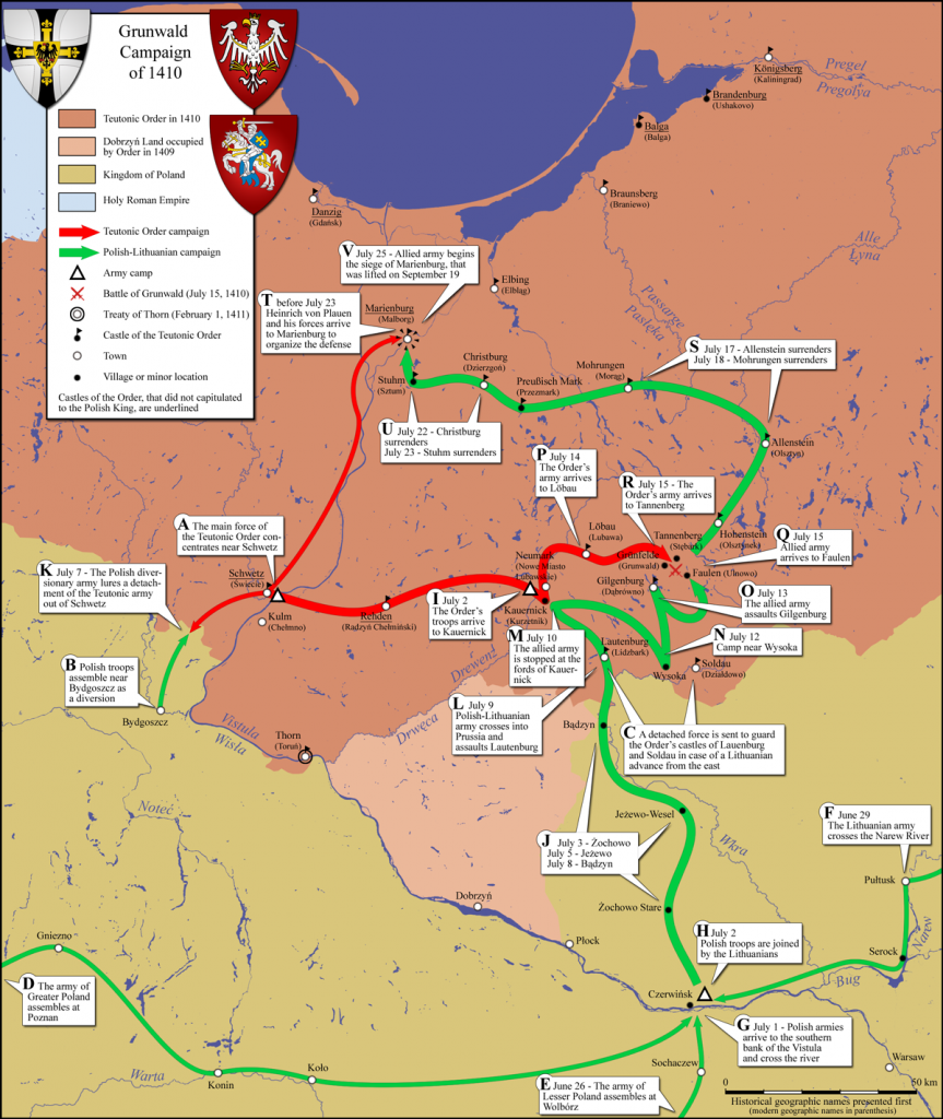 Mapa kampanii grunwaldzkiej 1410 roku