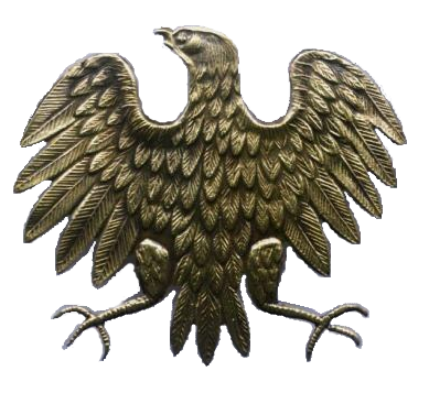 Orzeł tzw. wzór 43 (piastowski) noszony m.in. na czapkach przez żołnierzy 1 Dywizji Piechoty im. Tadeusza Kościuszki/ Źródło:Wikimedia
