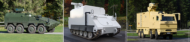 Od lewej: GTR Boxer, M113 i Tatra, na których zainstalowano działka laserowe. / Źródło: rheinmetall-defence.com