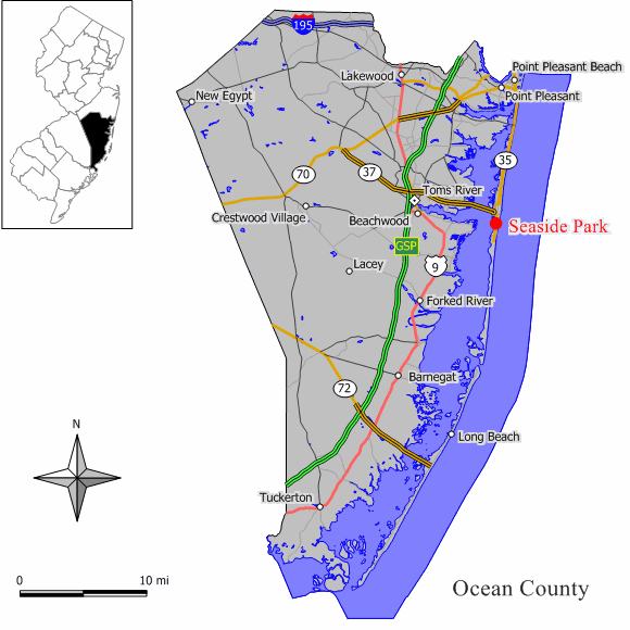 Położenie Seaside Park w hrabstwie County stanu New Jersey. / fot. Wikimedia Commons (CC BY-SA 3.0).