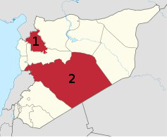 1. muhafaza Idlib; 2. muhafaza Homs. Oprac. własne na podst. Wikimedia Commons.
